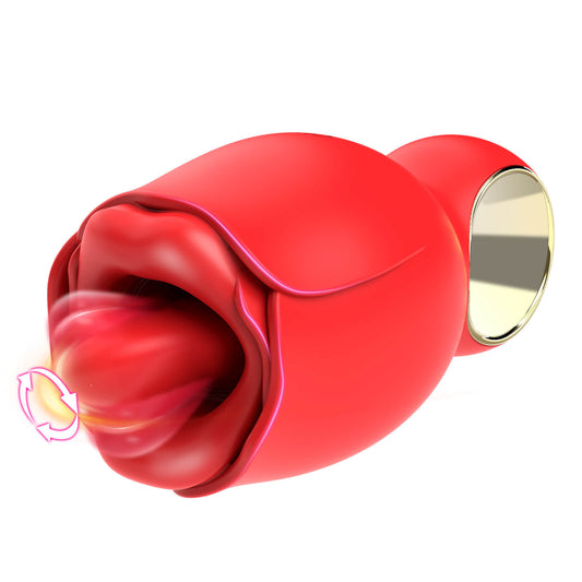 360° Rotated Tongue Licking Red Rose Bud Vibrator