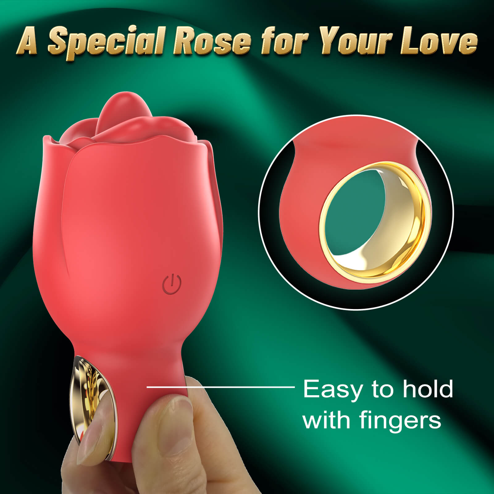 360° Rotated Tongue Licking Red Rose Bud Vibrator Delicate Ring Design