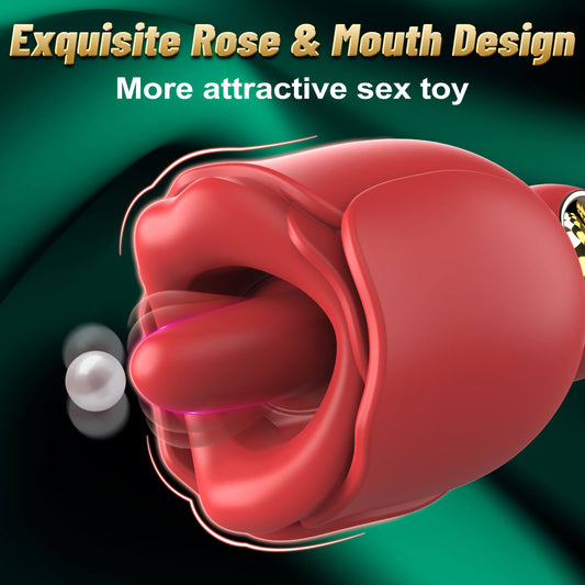 360° Rotated Tongue Licking Red Rose Bud Vibrator Exquisite Rose And Mouth Design