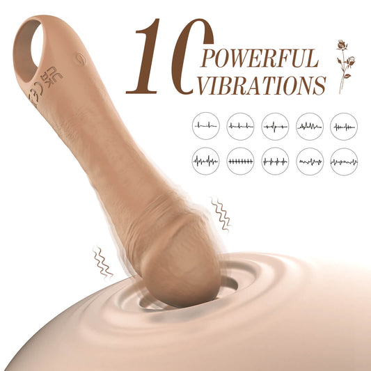 Portable Small Realistic Silicone Dildo Quiet Vibrator With 10 Powerful Vibrations