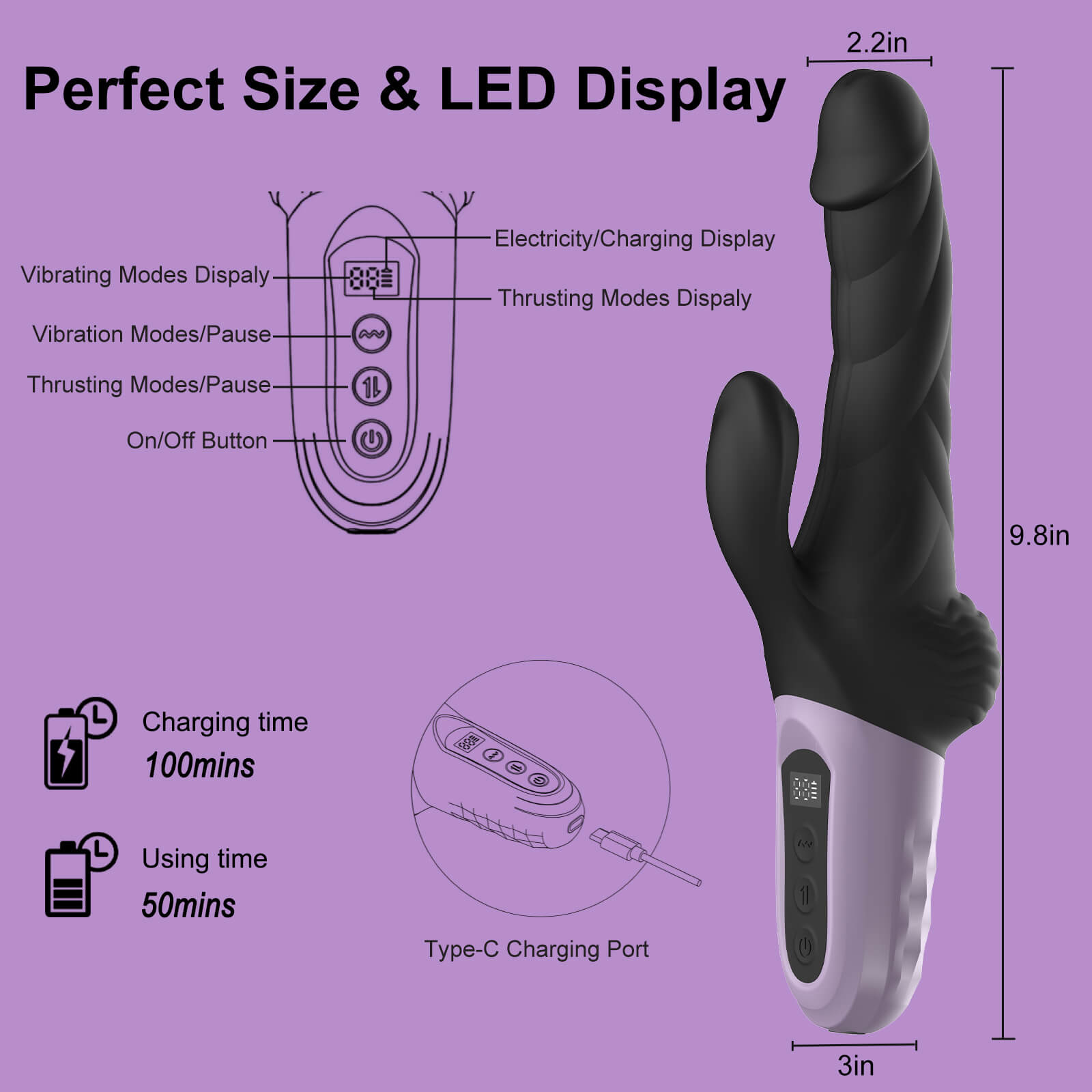 Realistic Thrusting Dildo Rabbit Vibrator Perfect Size & LED Display