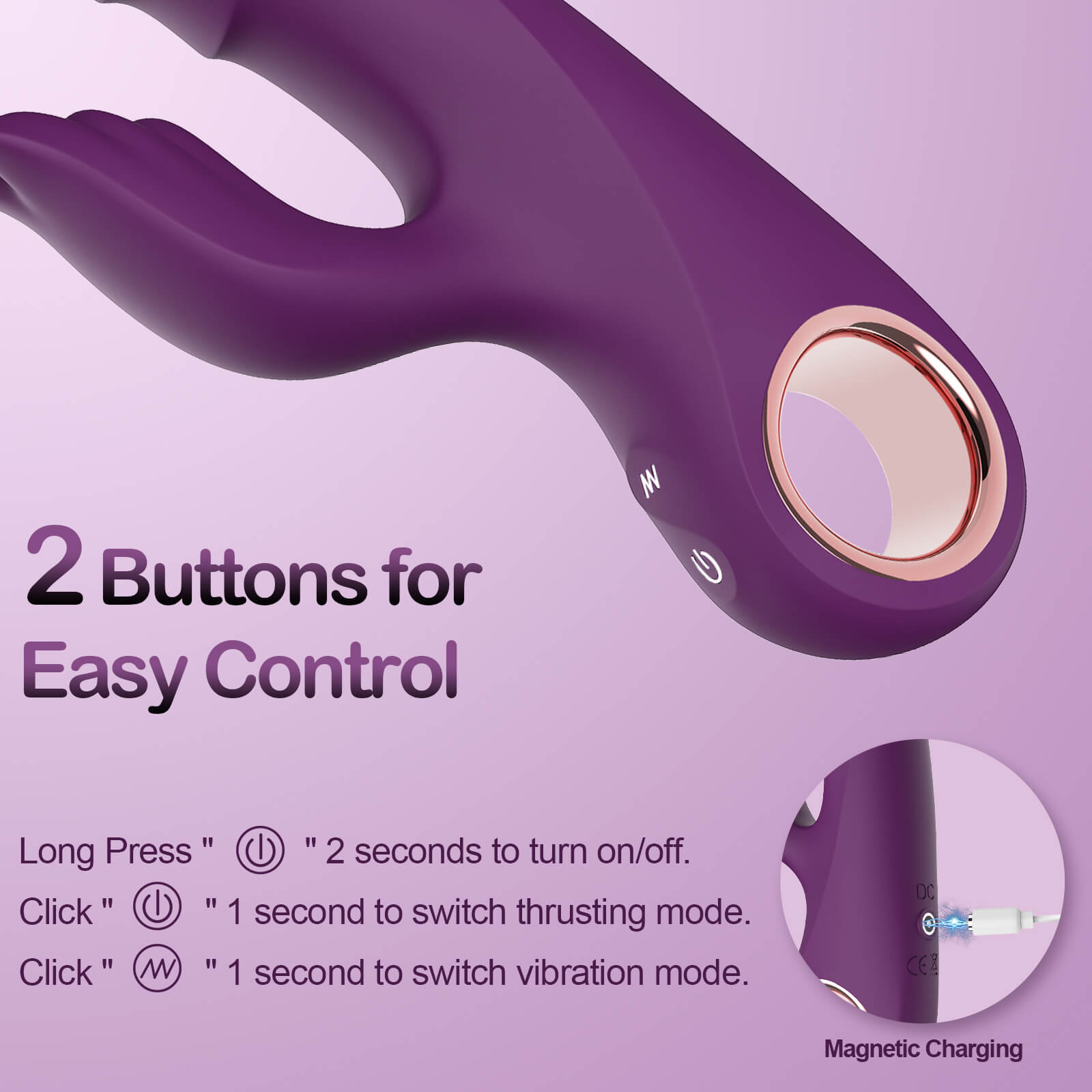 Thrusting Dildo G Spot Rabbit Vibrator Adult Toy 2 Buttons Control