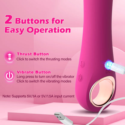 2025 Upgraded 2 in 1 Vibration and Thrusting G Spot Vibrator 2 Buttons for Easy Operation