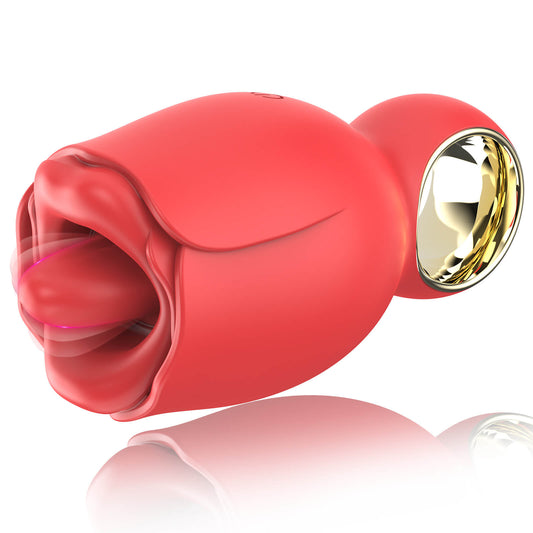 360° Rotated Tongue Licking Red Rose Bud Vibrator