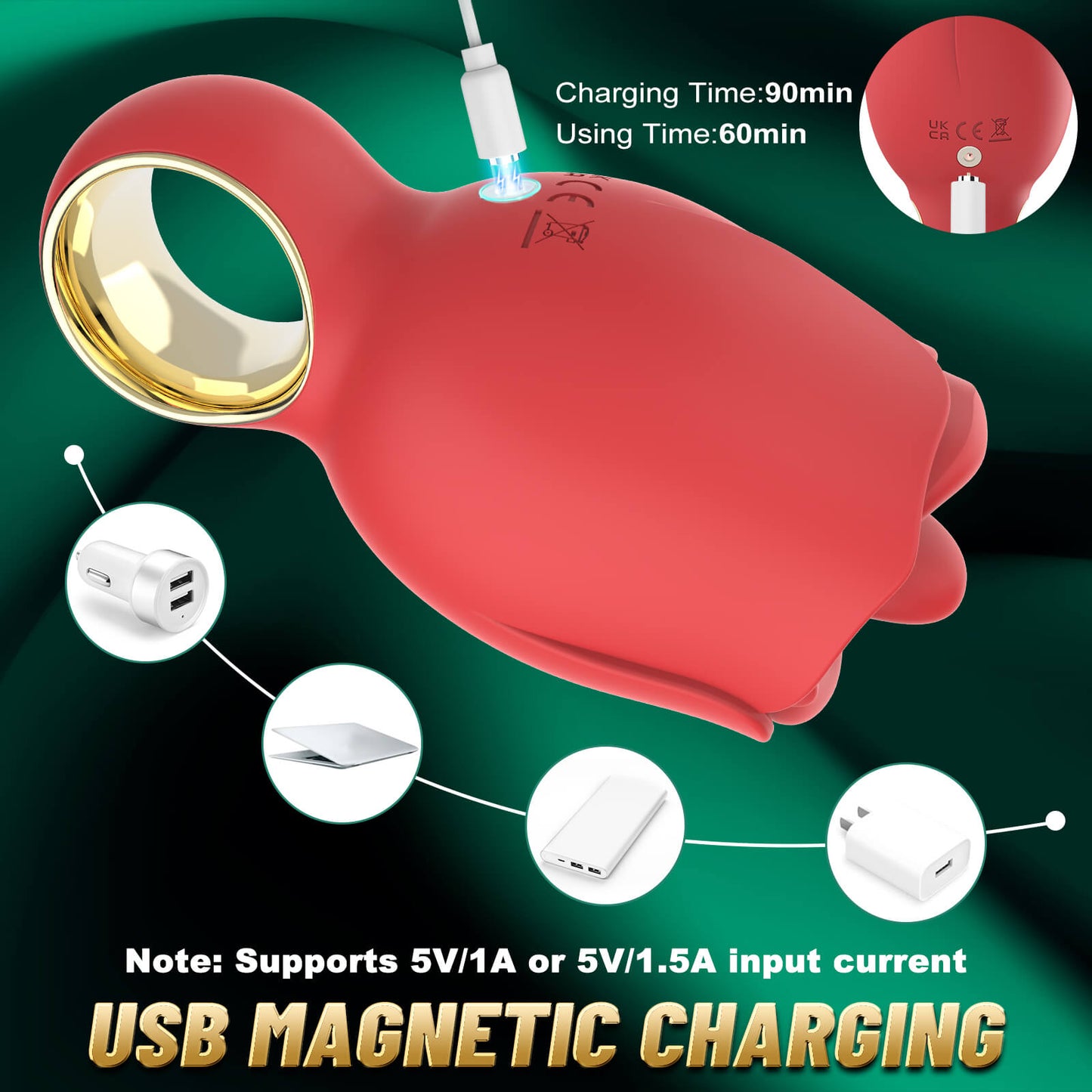 360° Rotated Tongue Licking Red Rose Bud Vibrator Can USB Magnetic Charging