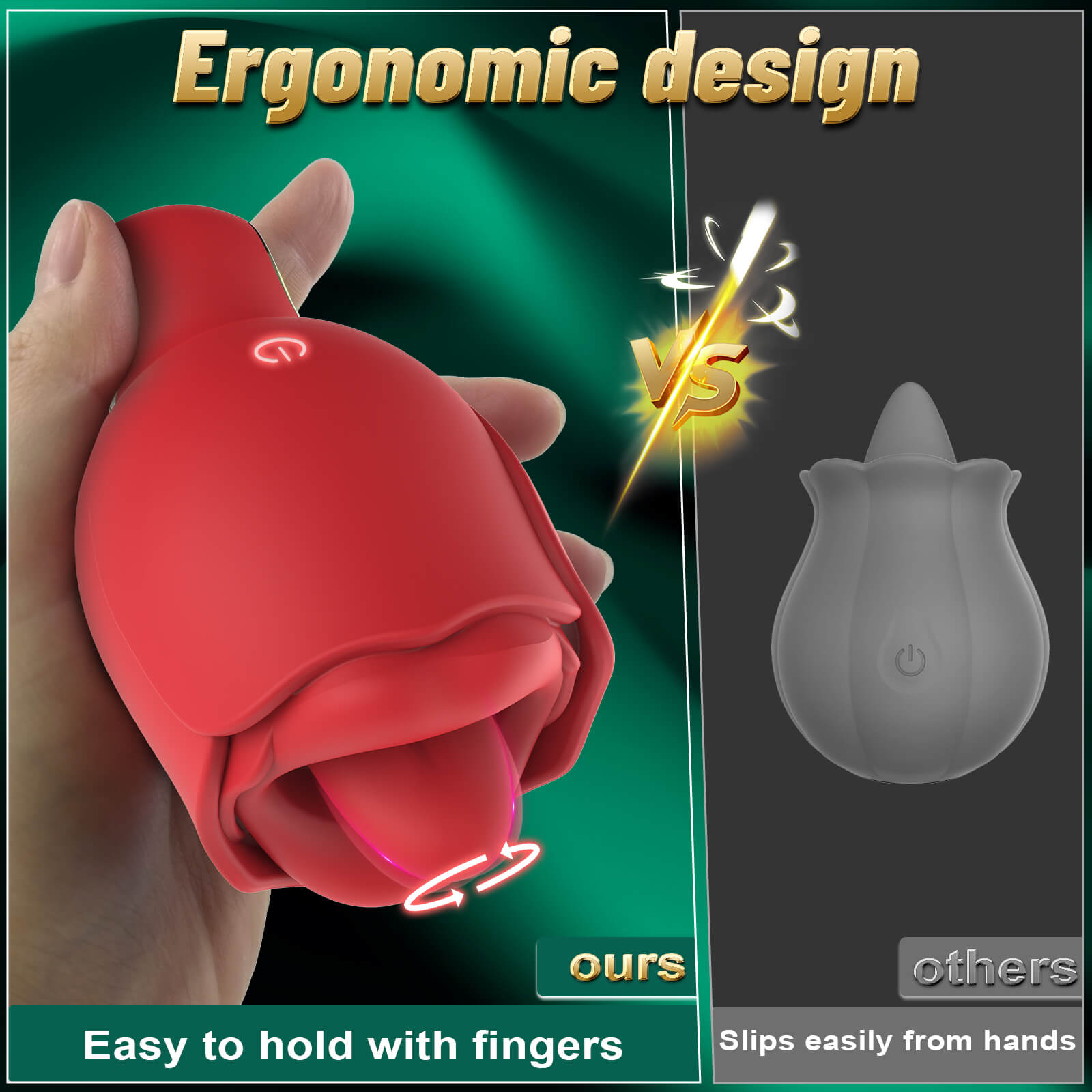 360° Rotated Tongue Licking Red Rose Bud Vibrator Ergonomic Design VS Others