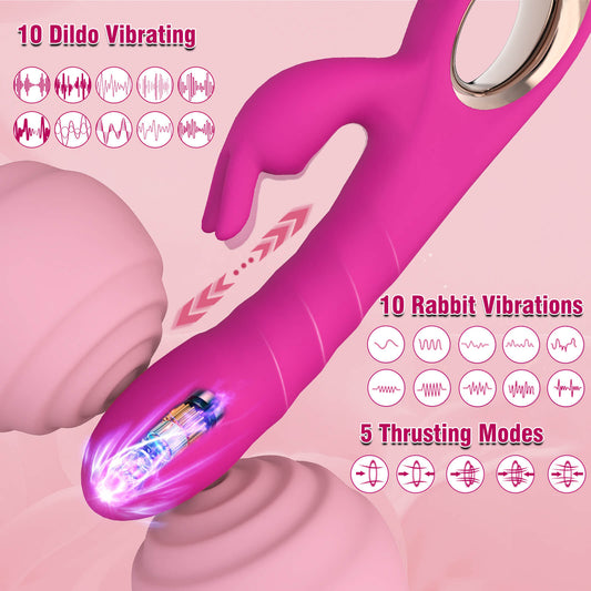3 IN 1 G Spot Thrusting Rabbit Vibrator Sex Toy  With 5 Thrusting & 10 Vibration Modes