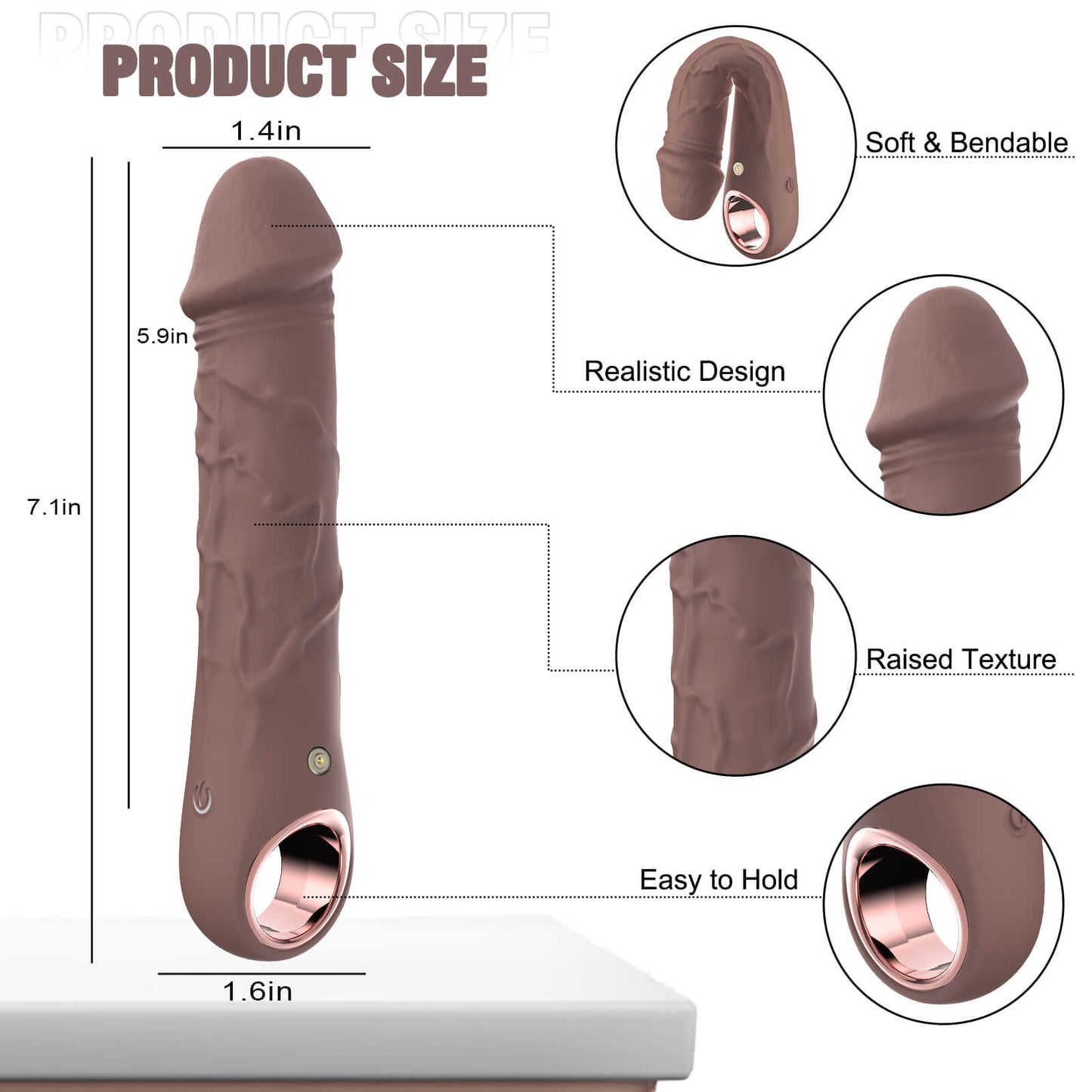App Control 7 Inch Realistic Silicone Dildo Vibrator Product Size