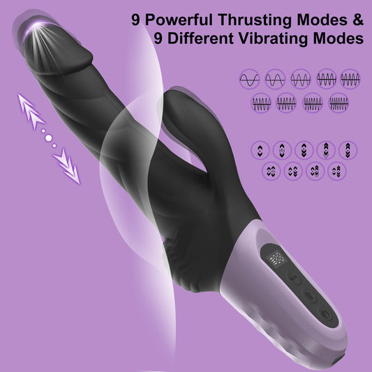 LED Display Realistic Thrusting Dildo Rabbit VibratorWith 9 thrusting & 9 vibrating modes