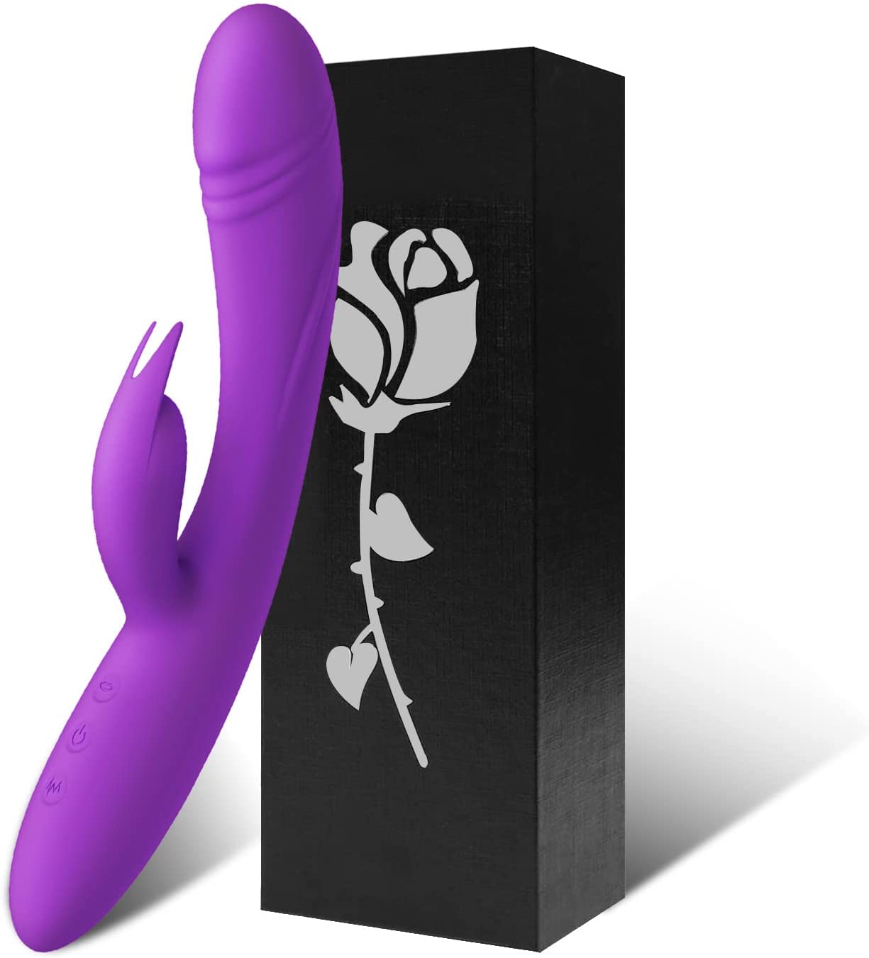 Rabbit Vibrator Sex Toys for Women, LUGAGA G Spot Rose Vibrator Dildo with 10 Vibrations and One-Click Enhanced Mode, Powerful Dual Motors Clitorals Stimulator for Women or Couple(Purple)
