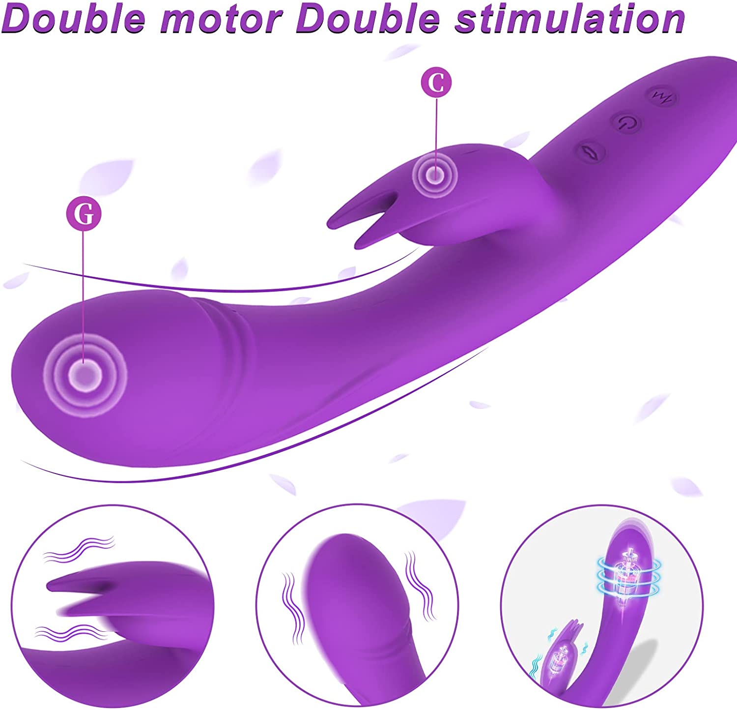 Rabbit Vibrator Sex Toys for Women, LUGAGA G Spot Rose Vibrator Dildo with 10 Vibrations and One-Click Enhanced Mode, Powerful Dual Motors Clitorals Stimulator for Women or Couple(Purple)